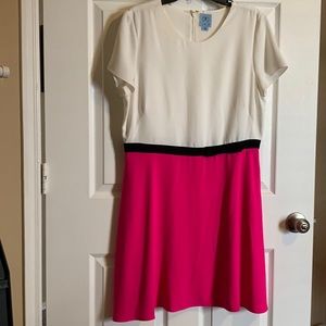 Cece Pink/white dress with black bow. Size 14.